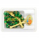Green Crystal Glass Beads Rosary With Virgin Mary Lapel Pin Holyland Jerusalem Green Crystal Glass Beads Rosary With Virgin Mary Lapel Pin Holyland Jerusalem