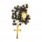 Black Crystal Glass Beads Rosary With Virgin Mary Lapel Pin Holyland Jerusalem