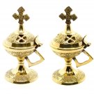 2x Incense Burner Brass 4.64 Inches Cone Charcoal Burner Holy Land Jerusalem