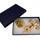 Gold Metal Cross White Color With Stand 4" Inches Holy Land Jerusalem