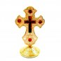 Gold Metal Cross White Color With Stand 4" Inches Holy Land Jerusalem