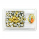 White Crystal Glass Beads Rosary With Virgin Mary Lapel Pin Holyland Jerusalem