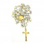 White Crystal Glass Beads Rosary With Virgin Mary Lapel Pin Holyland Jerusalem