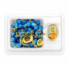 Blue Crystal Glass Beads Rosary With Virgin Mary Lapel Pin Holyland Jerusalem