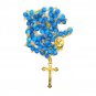 Blue Crystal Glass Beads Rosary With Virgin Mary Lapel Pin Holyland Jerusalem