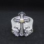 2 Pcs Silver Metal Filigree Cross Votive Opaque Glass Candle Holder Holyland