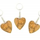 3 Pcs Olive Wood Heart Keychains Keyrings Hand Made Holy Land Jerusalem