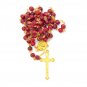Red Crystal Glass Beads Rosary With Virgin Mary Lapel Pin Holyland Jerusalem