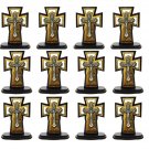12 Pcs Olive Wood Cross & Metal Crucifix Double Layered With Stand Jerusalem