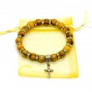 Olive Wood Beads Stretch Bracelet With Metal Cross Handmade Holyland