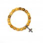 Olive Wood Beads Stretch Bracelet With Metal Cross Handmade Holyland