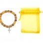Olive Wood Beads Stretch Bracelet With Metal Cross Handmade Holyland
