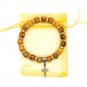 Olive Wood Beads Stretch Bracelet With Metal Cross Handmade Holyland