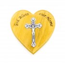 Olive Wood Heart Shaped Refrigerator Magnet Metal Cross Hand Made Holy Land