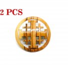 12 Pcs Olive Wood Jerusalem Cross Pin Brooches Hand Carved Holyland Jerusalem