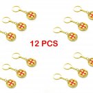 12 Pcs Jerusalem Cross Key Ring Key Chain Rotating Center Gold Color Metal