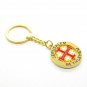 12 Pcs Jerusalem Cross Key Ring Key Chain Rotating Center Gold Color Metal