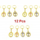 12 Pcs Cross Key Ring Key Chain Rotating Center Gold Color Metal Jerusalem