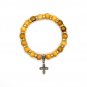 6 Pcs Lot Olive Wood Beads Stretch Bracelet With Metal Cross Handmade Holyland
