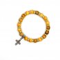 6 Pcs Lot Olive Wood Beads Stretch Bracelet With Metal Cross Handmade Holyland