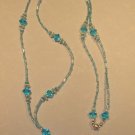 LIGHT BLUE crystal, bugle bead, silver  lanyard
