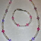 Child's necklace & bracelet set pearls & lavender & pink swarovski