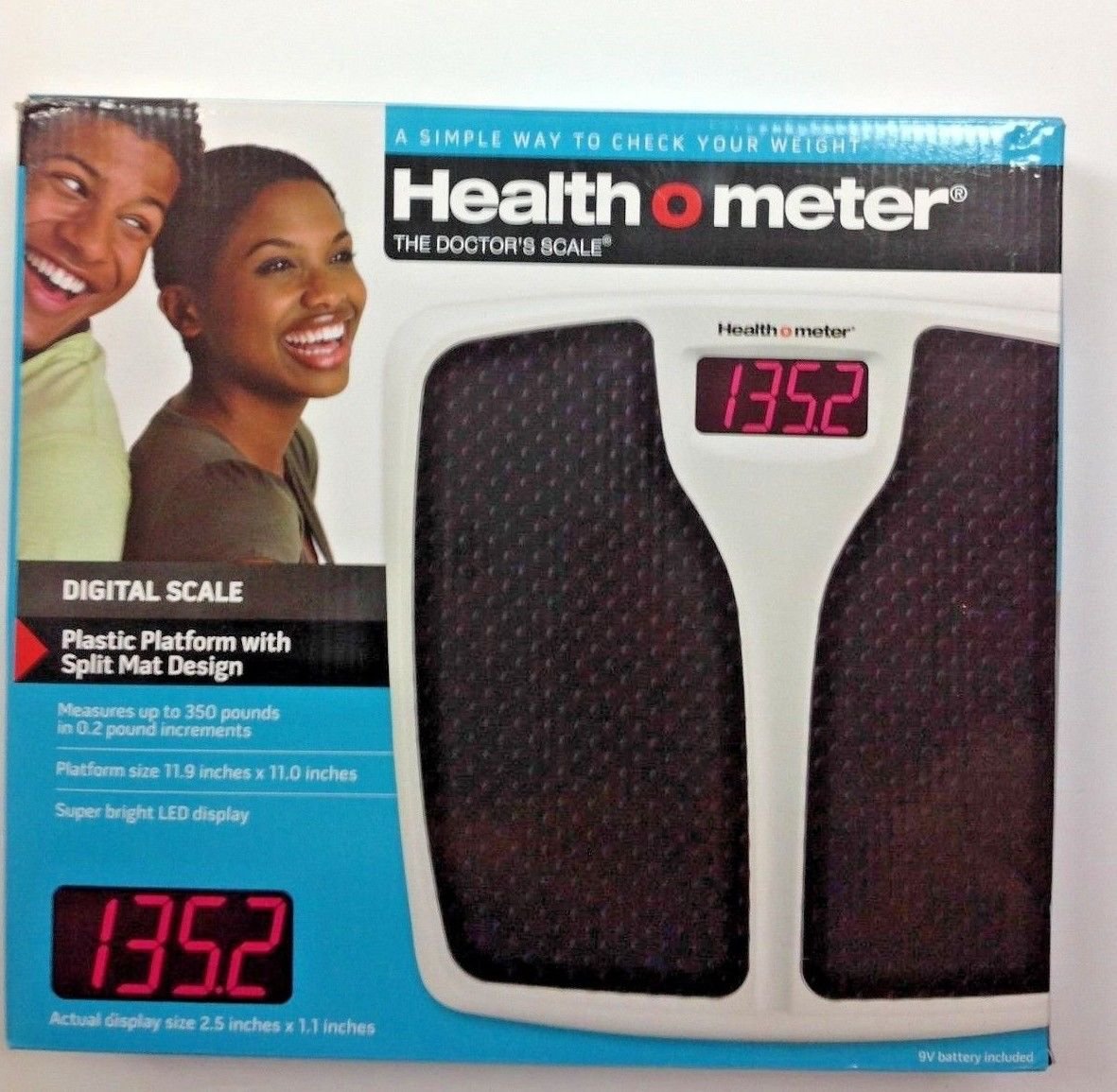 Health O Meter Digital Scale LED Plastic Platform Split Mat Design Weight 350lbs