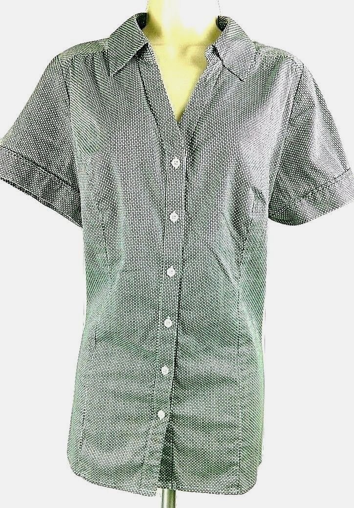 Lane Bryant Sz 20 Button Up, Short Sleeve, Dotted Black White Shirt Top