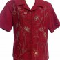 ALFRED DUNNER Womens Sz 8 Red Floral Embroidered Button Up Short Sleeve Blouse