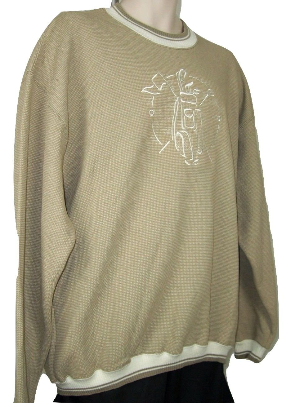 Jerzees Activewear Men's Beige Knit Crewneck Sweatshirt w/ Golf Design Size XL