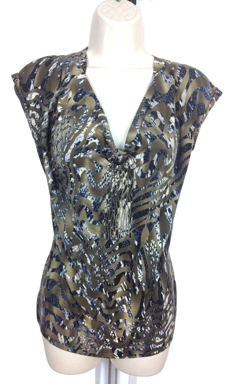 CABLE & GAUGE Womens Sleeveless/ Cap Slv Stretch Drape Neck Embellished Sz M