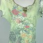 Women's PXL One World Green Multi Colored Short Sleeve Floral Print Top