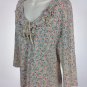 Womens Chaps Ruffle Beige Floral V-Neck 3/4 Sleeve Top Sz L