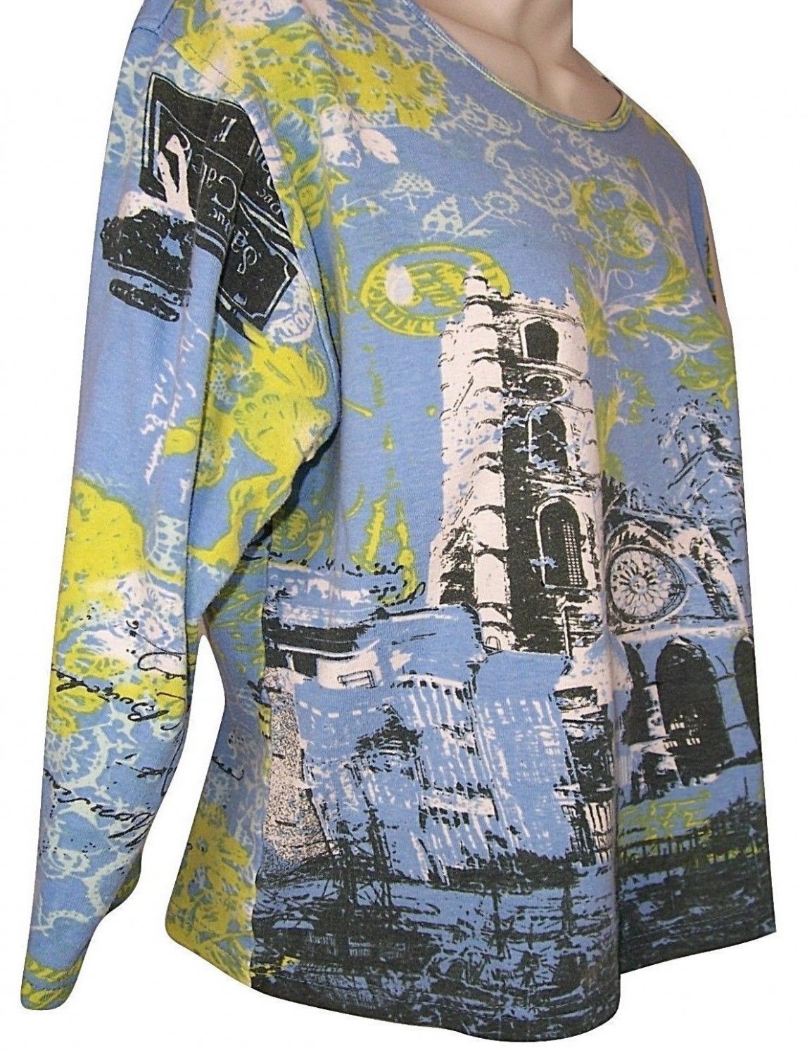 Jane Ashley Petites Large (PL) Blue Embellished 3/4 Sleeve Casual Top