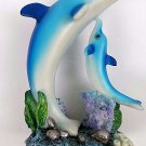 Nautical Dolphin Figurine of Mother & Baby on Colorful Reef (6 1/2" x 4")
