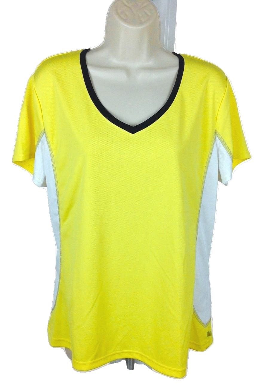 Made For Life Short Sleeve Active Top Plus Size 1X Yellow W Black & White Trim