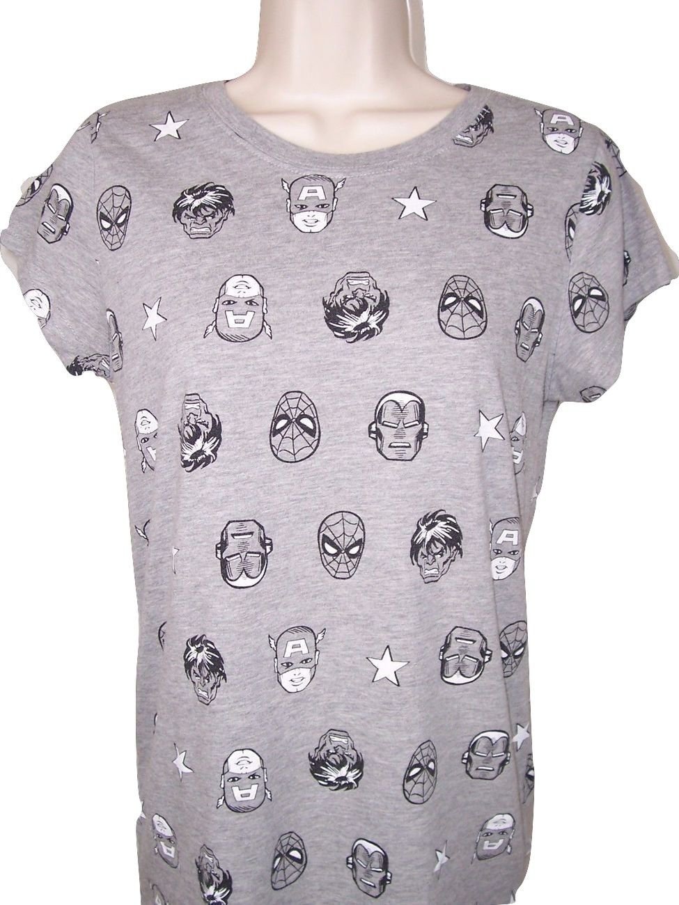 Marvel Comics Women's Sz S Gray T-shirt Ironman Spiderman Captain America Hulk