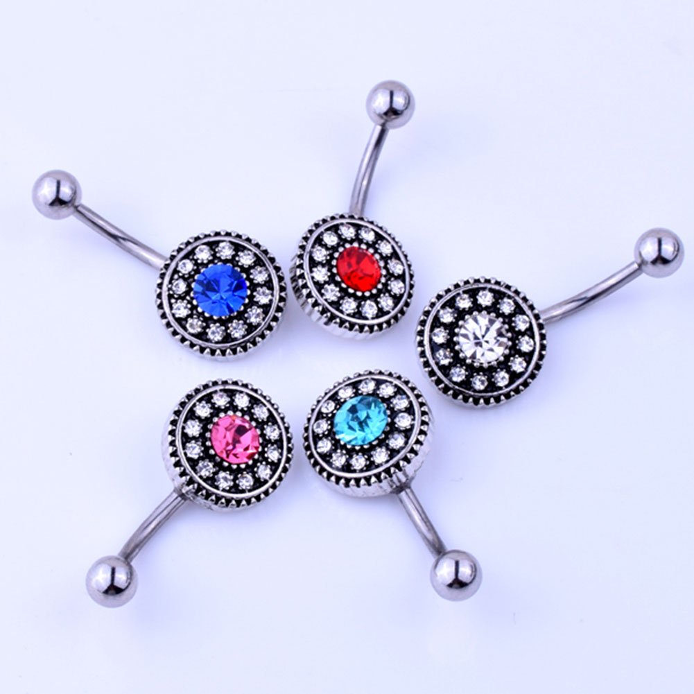 Vintage Flower Belly Button Ring Body Jewelry Women Crystal Navel Piercing