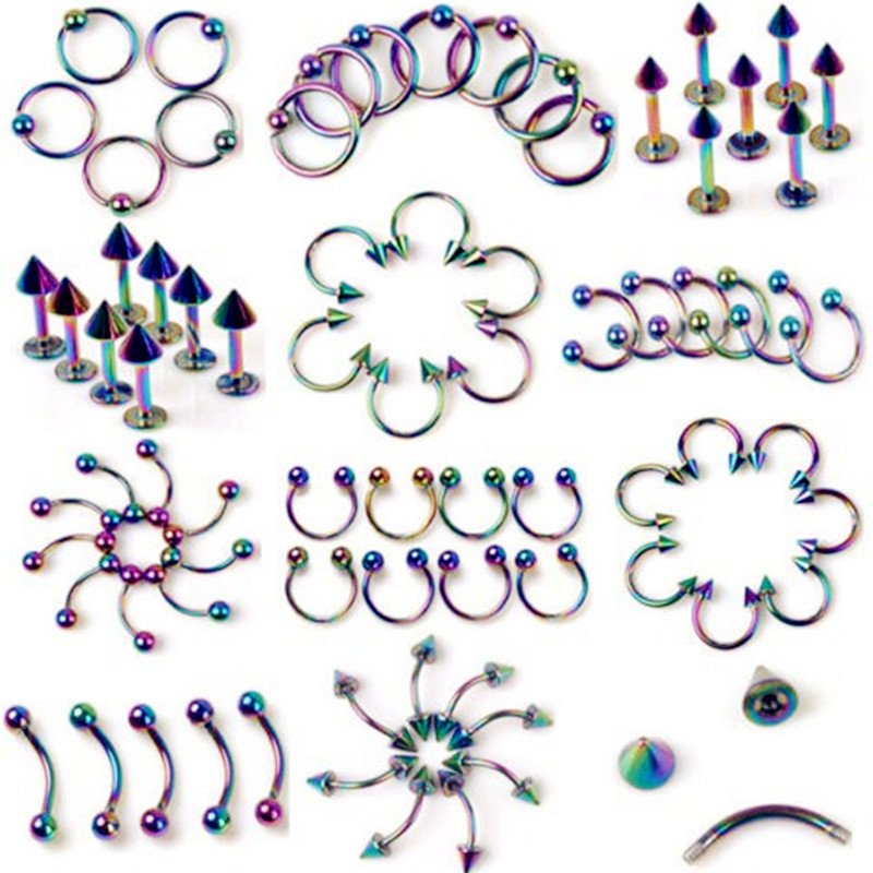 5pcs Rainbow Titanium Stainless Steel Piercing Body Jewelry hoop Belly Tong