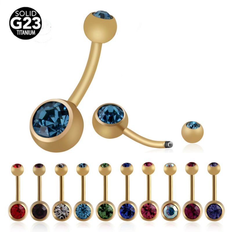 1PC G23 Titanium Navel Piercings 14g Belly Ring Titanium Gem Navel Rings Pi