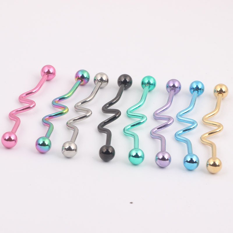 2017 New Titanium Steel Tongue Piercing Curved Barbell Titanium Piercings T
