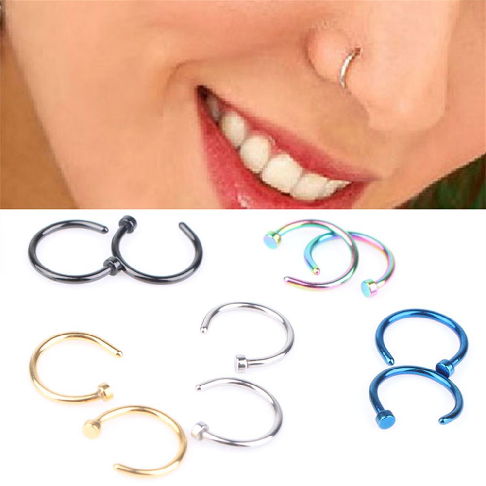 1 Pair Fashion Style Medical Hoop Nose Rings Clip On Nose Ring Body Fake Pi