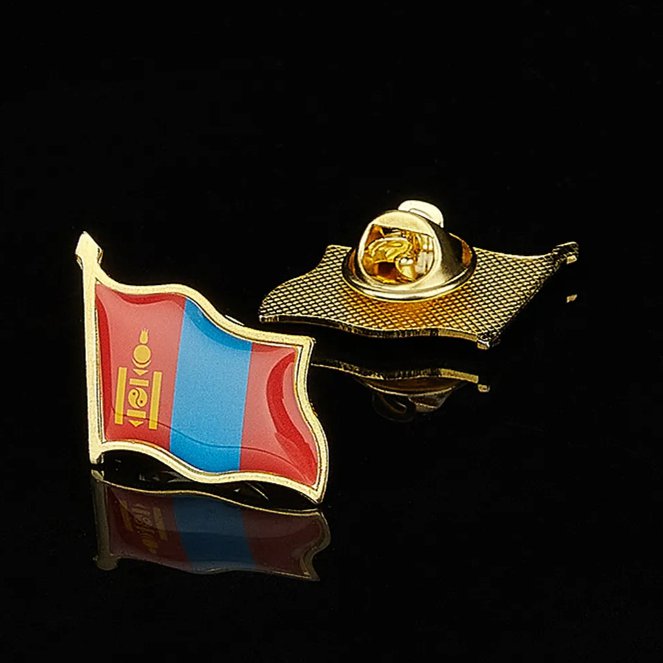 Asian Mongolia Waving Flag Lapel Pin W/ Butterfly Backs Tie Clip Accessories Badge Friendship