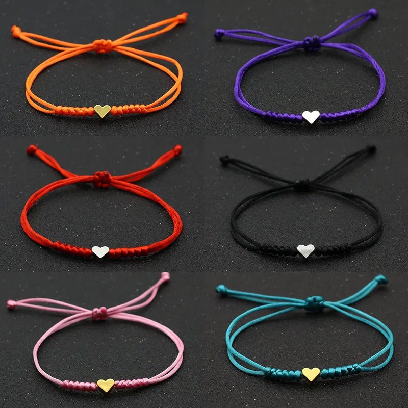 Hfarich Lucky Tiny Heart Bracelets For Women 9 Colors Handmade Braided