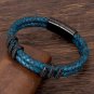MKENDN Punk Men Vintage Blue Braided Genuine Leather Bracelet Black Dr