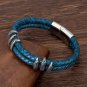 MKENDN Punk Men Vintage Blue Braided Genuine Leather Bracelet Black Dr