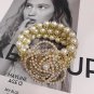 Luxury Handmade Elastic Pearl Crystal Camellia Flower Bangle Jewelry F