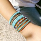 Turquoise Leather Braided Stone Bracelet | Turquoise Natural Stone Bra