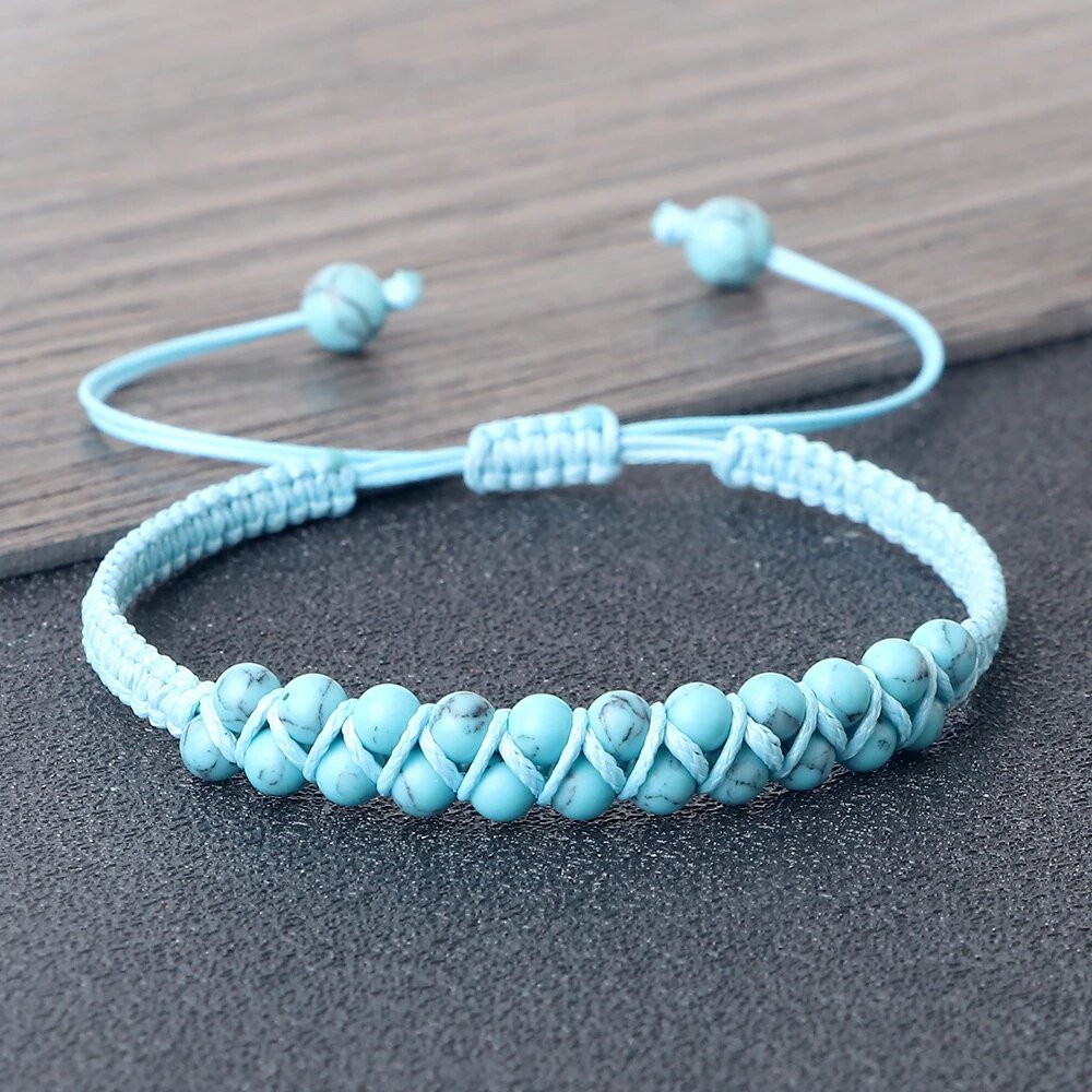 4mm Natural Stone Double Rows Wristband Bracelet Women Men Chakra Heal