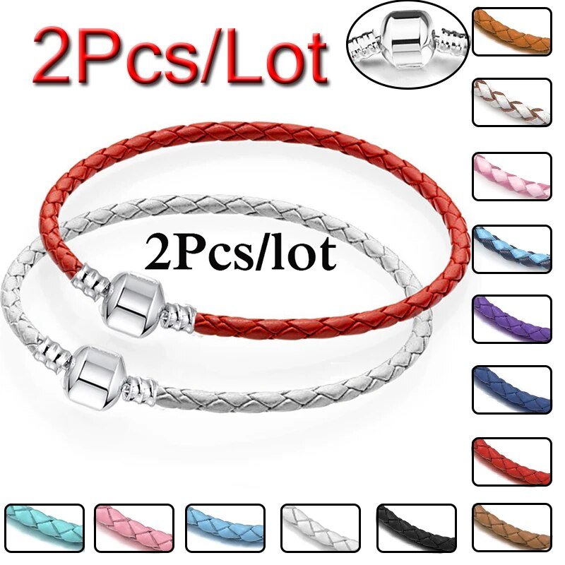 2pcs/lot Luxury Leather Chain Bracelets Fit Handmade Beads Charms Brac